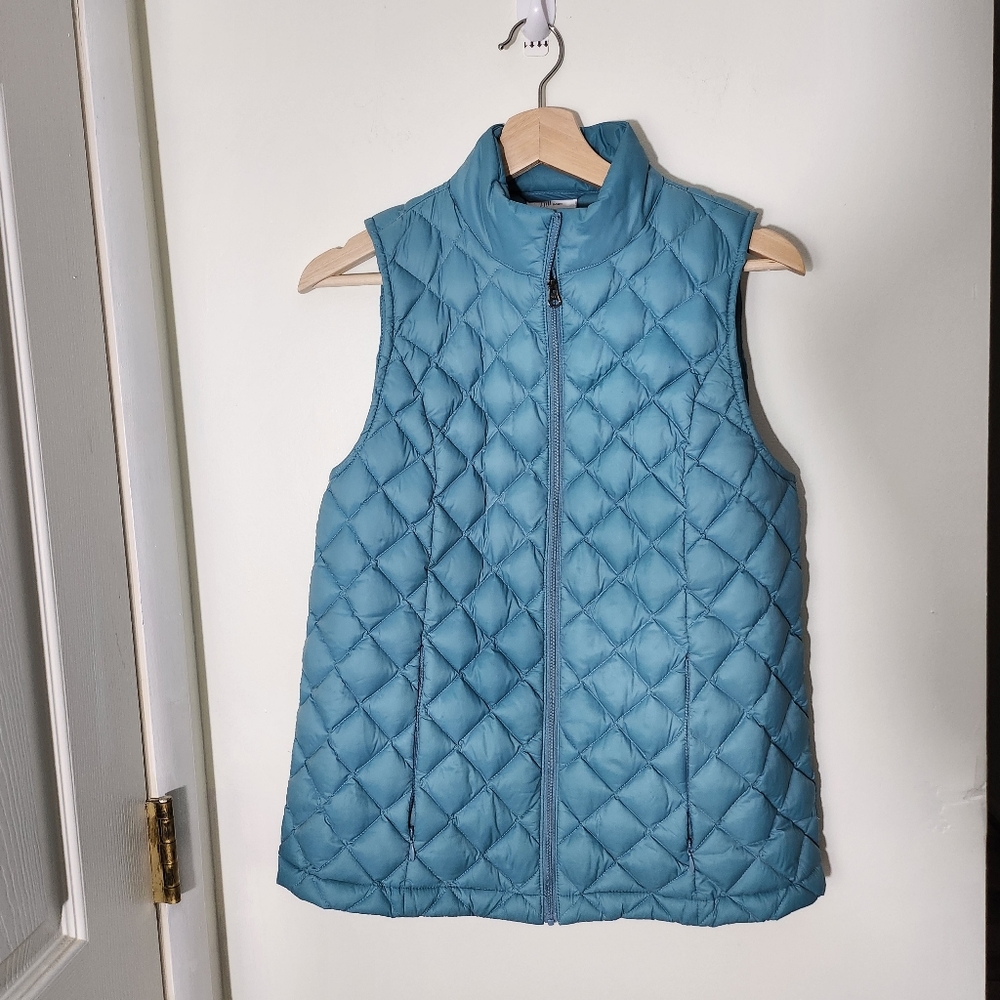 J. Jill Smokey Blue Diamond Quilted High Collared Zip Up Down Puffer Vest XS